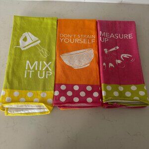 Two's Company Set of Three Dish Towels - Pink, Orange and Green